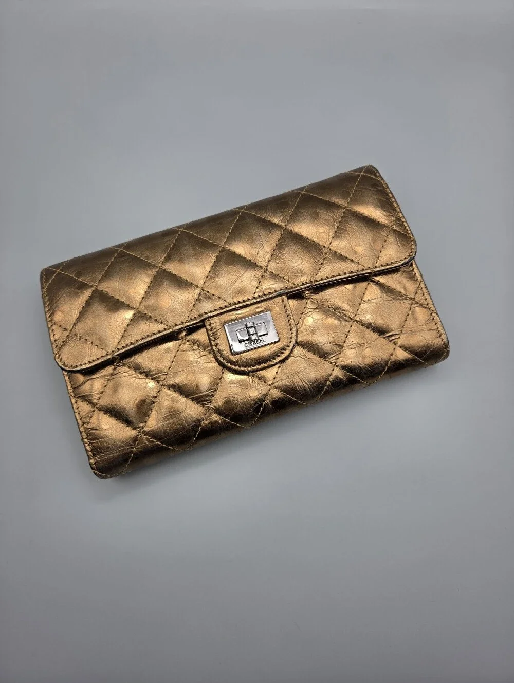💛CHANEL Authentic mottled rose-gold quilted leather 2.55 reissue wallet💛